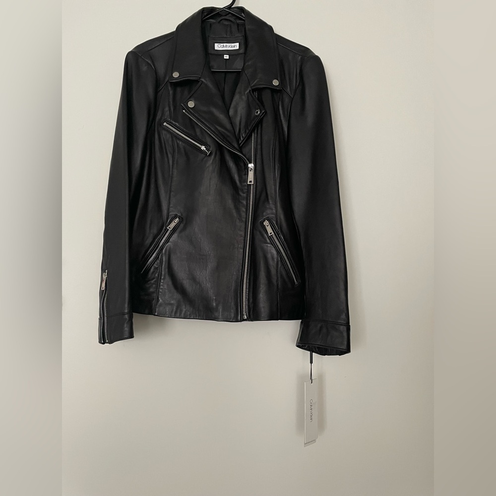 Calvin Klein Black Leather Jacket Size XXL
